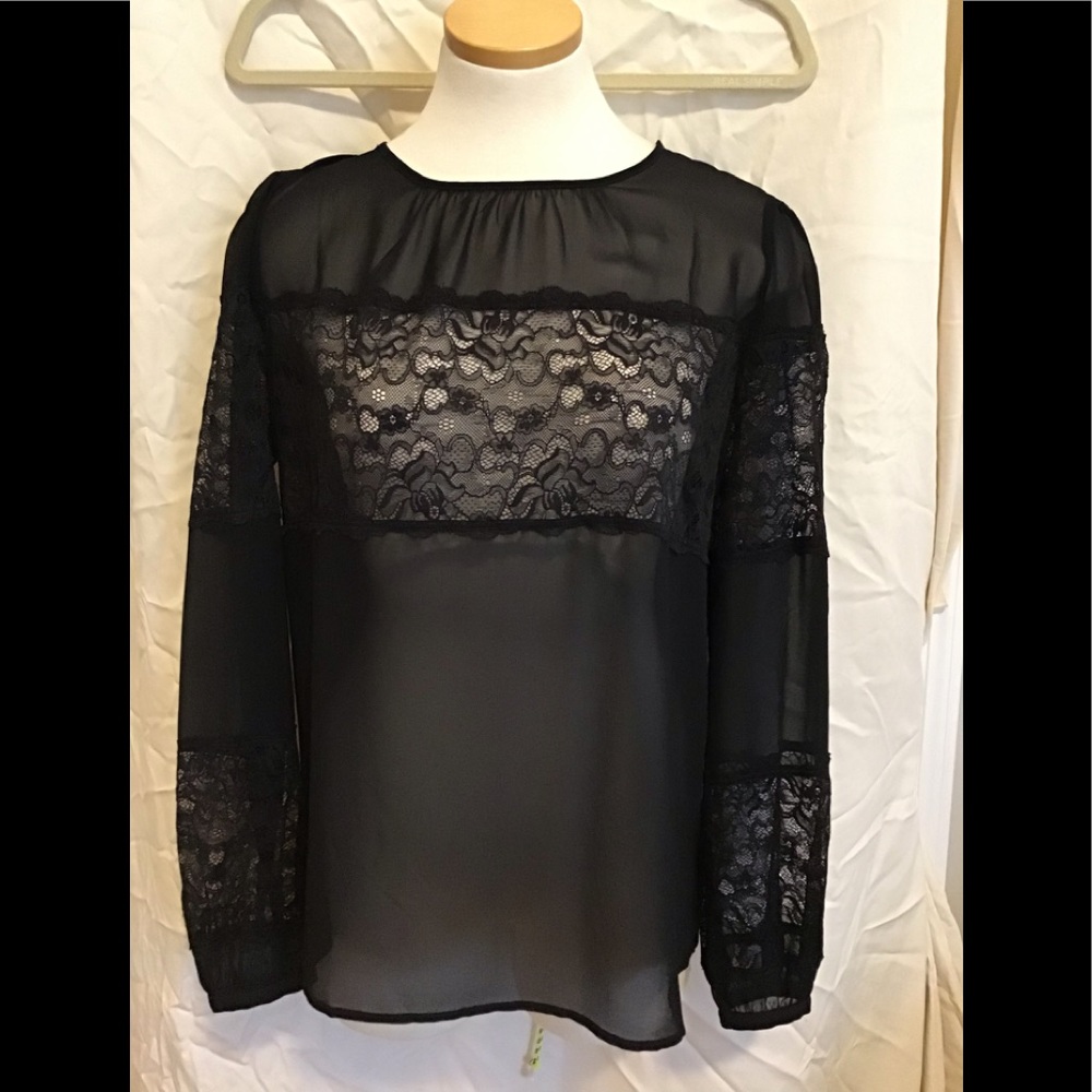 Loft Sheer Black Lace Blouse